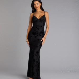 Midnight Garden Floral Velvet Burnout Maxi Dress