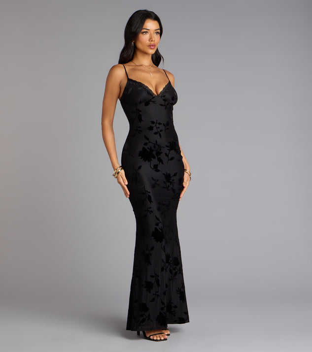 Midnight Garden Floral Velvet Burnout Maxi Dress - Image 4